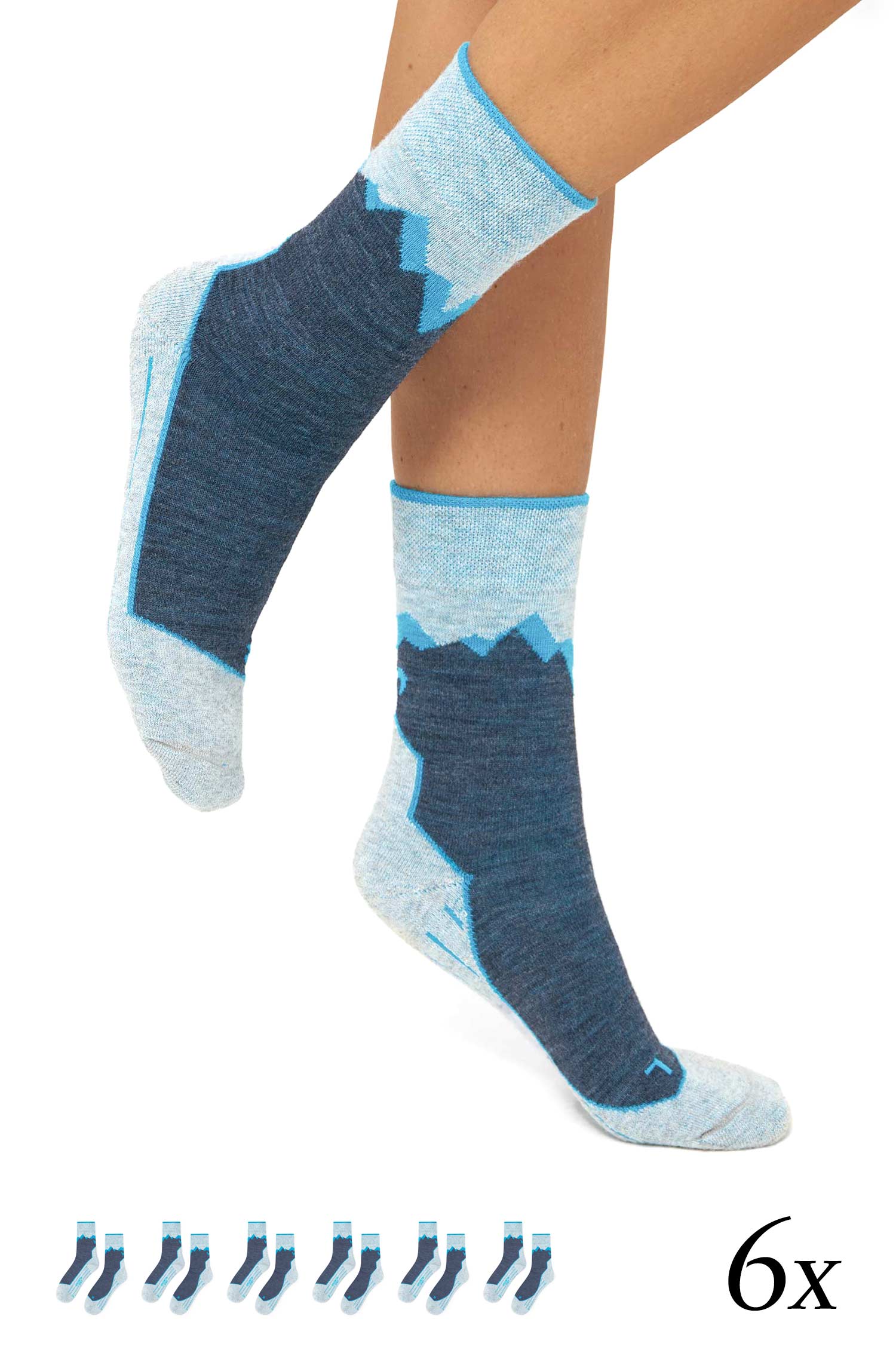 Alpaka WANDERSOCKEN | 6er-Pack-navy/türkis