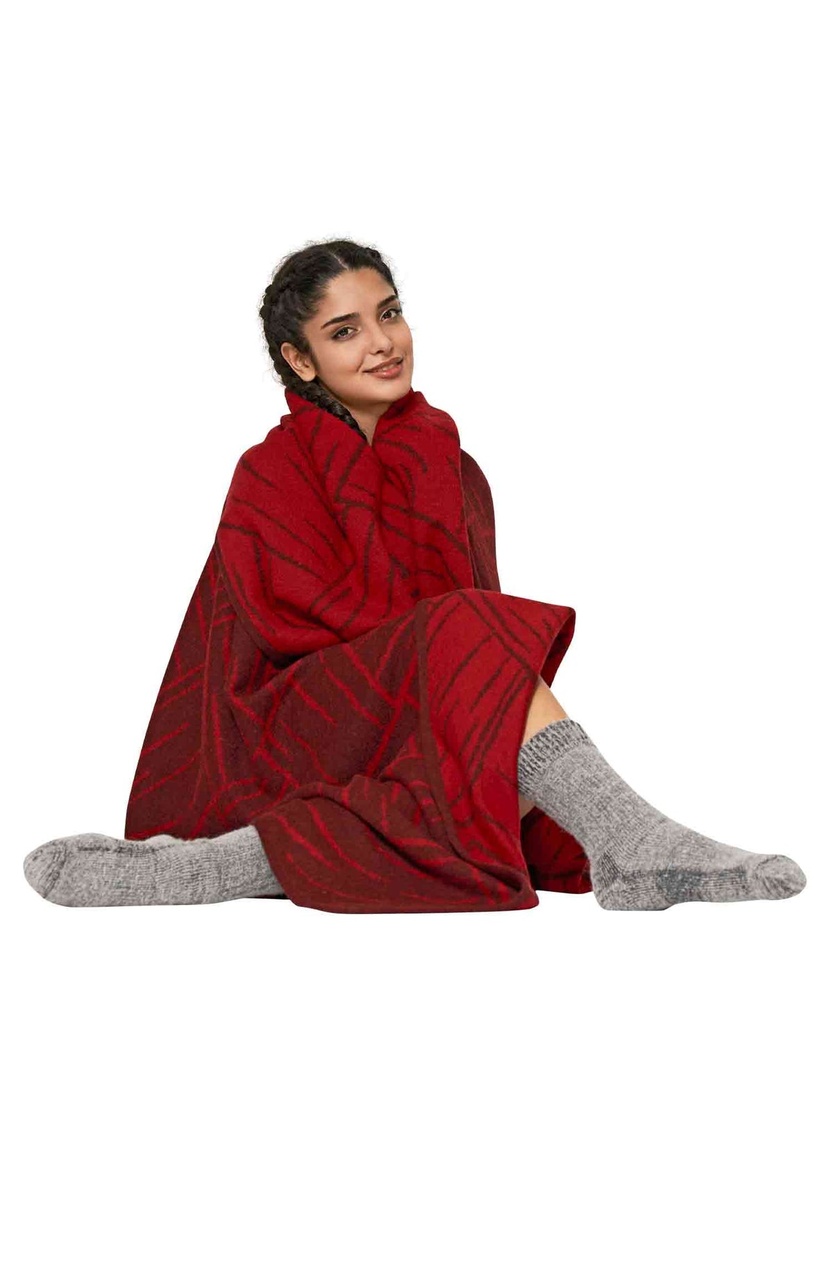 Alpaka Decke JACQUARD-rot/bordeaux