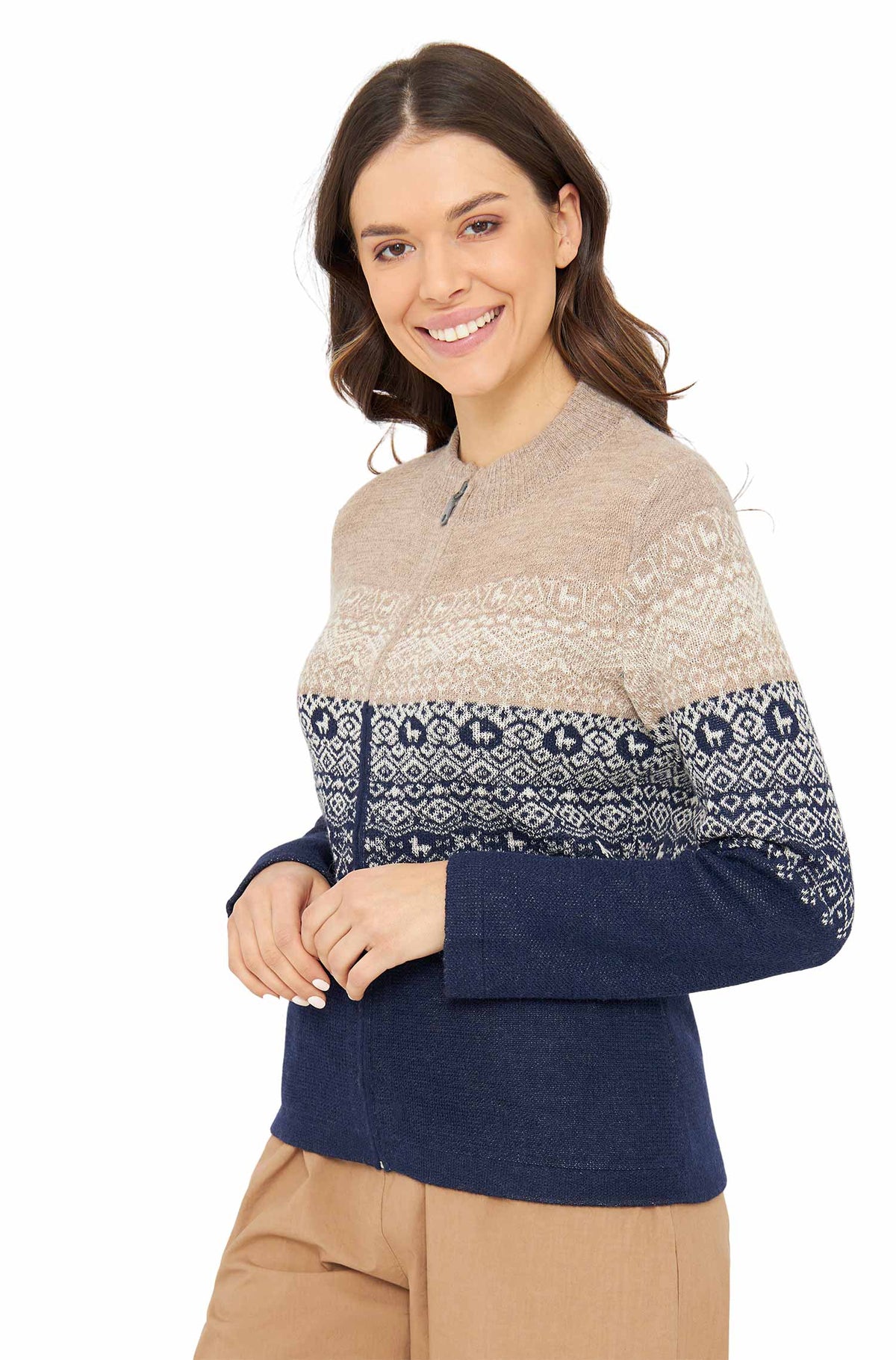 Alpaka Strickjacke CARLA-blau/sand