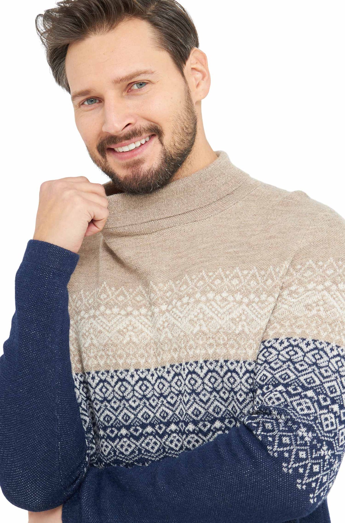 Alpaka Rollkragenpullover CARLOS-blau/sand