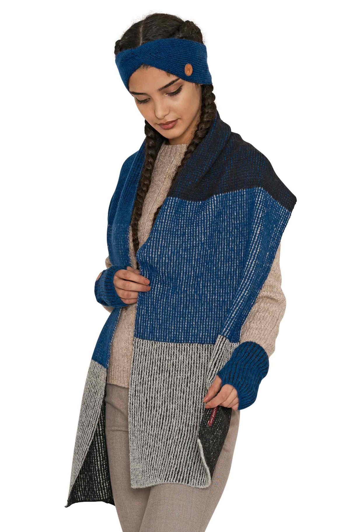 Alpaka Schal MARINO-blau/silbergrau